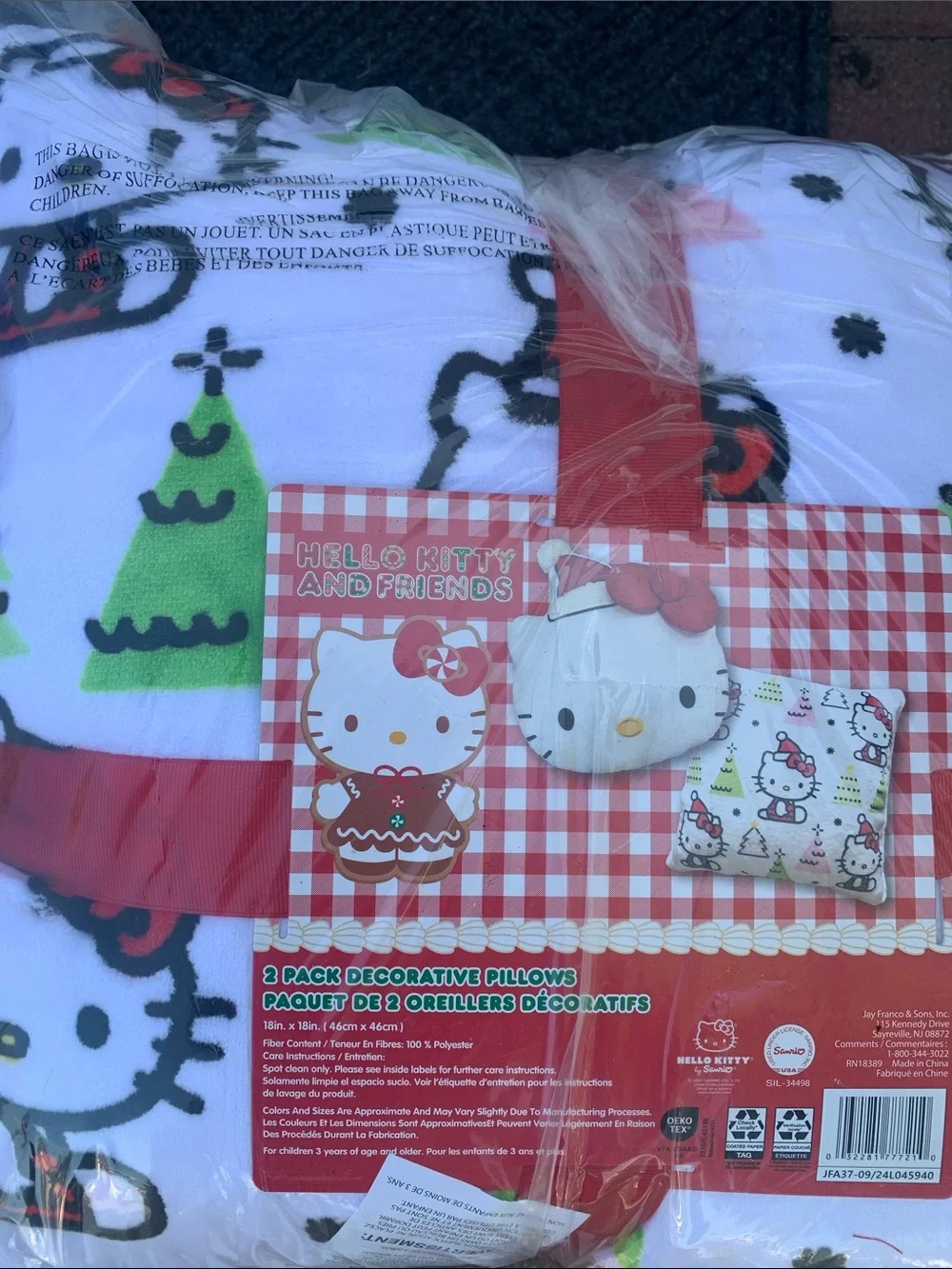 🆕- Sanrio Hello Kitty White Plush Holiday Throw Pillow Set 18”